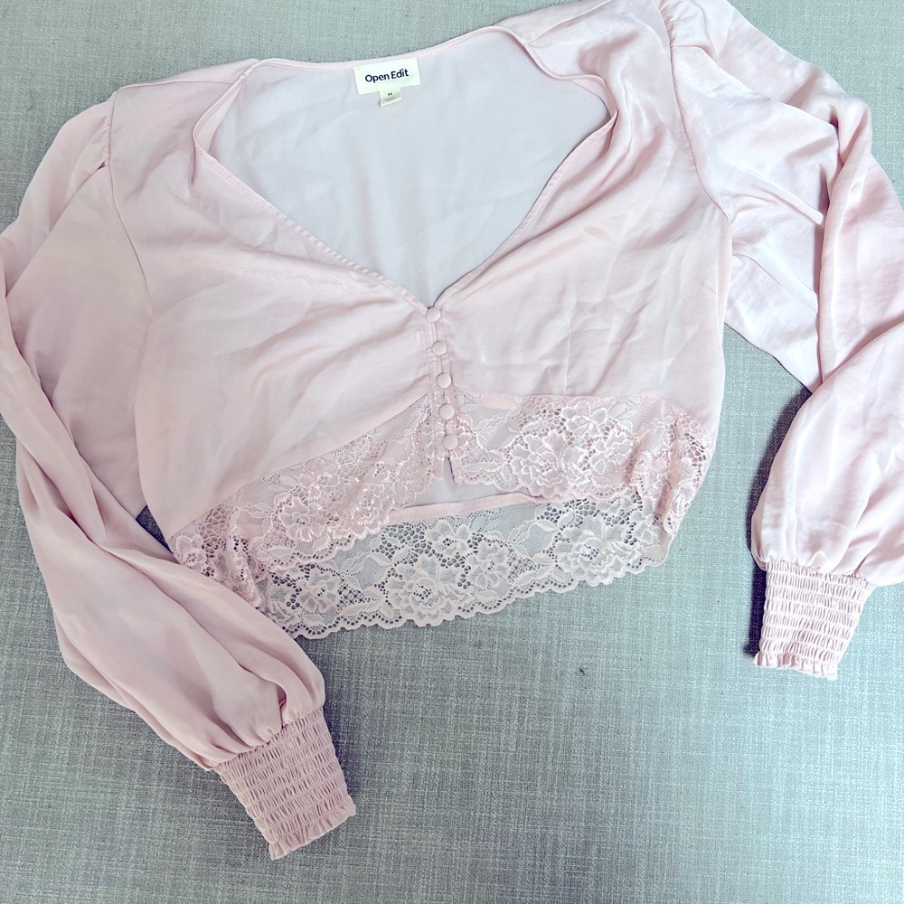 Open edit long sleeve lace crop top